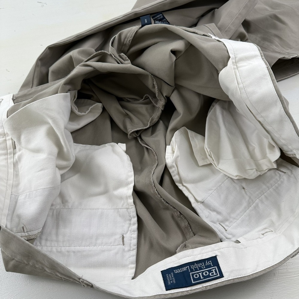 VTG Polo Ralph Lauren Relaxed Pleated Chino Pants Mens 37x32 Cuffed Khaki Beige - Picture 7 of 8
